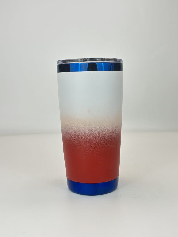 China to USA Sea freight 28 Days 20oz White/red ombre Blue plated tumblers with magnetic lid Powder coating is suitable for laser engraving.