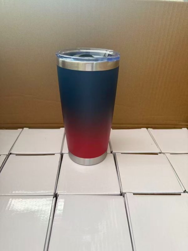 China to USA Sea freight 28 Days 20oz Navyblue/red ombre Stainelsssteel withmagnetic lids Blank Stainless Steel Vacuum Tumbler with Powder Coating, Laser Engravable