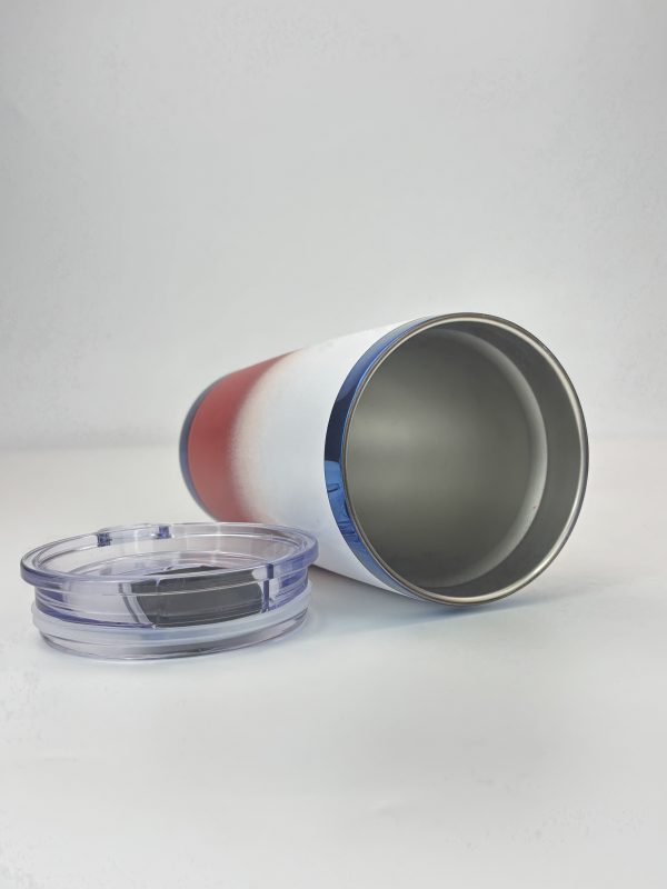China to USA Sea freight 28 Days 20oz White/red ombre Blue plated tumblers with magnetic lid Powder coating is suitable for laser engraving.
