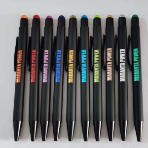China to USA Sea freight 28 Days Pens with colors after engraving Laser Engraving Anodized Aluminum Ballpoint Pen with Touchscreen Cap