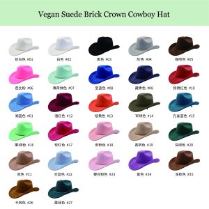 China to USA Sea freight 28 Days 56-58cm 100% Polyester Vegan Suede Brick Crown Cowboy Hat Blank Vegan Suede Hat, Suitable for Laser & Hand Engraving