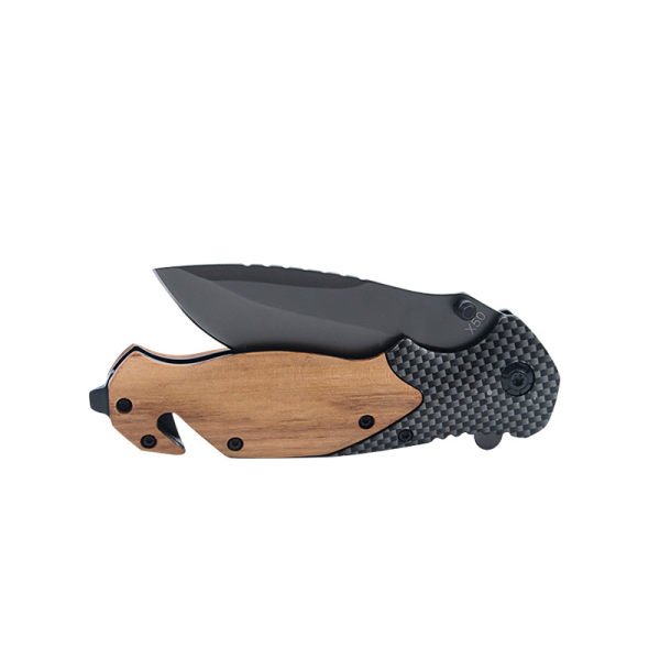 China to USA Sea freight 28 Days X50 folding knife Titanium Coated Multi-Functional Folding Survival Knife, Carbon Fiber Wood Handle Laser Engraving
