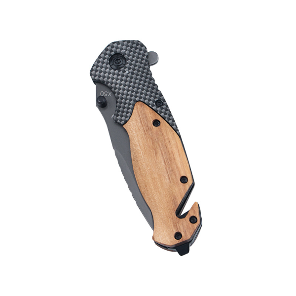 China to USA Sea freight 28 Days X50 folding knife Titanium Coated Multi-Functional Folding Survival Knife, Carbon Fiber Wood Handle Laser Engraving