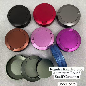China to USA FedEx 9 days Regular Knurled Side Aluminum Round Snuff Container Blank metal tins, perfect for laser engraving.