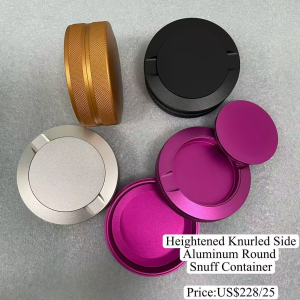 China to USA FedEx 9 days Heightened Knurled Side Aluminum Round Snuff Container Extra-large metal snuff can with extended height, great for laser engraving.