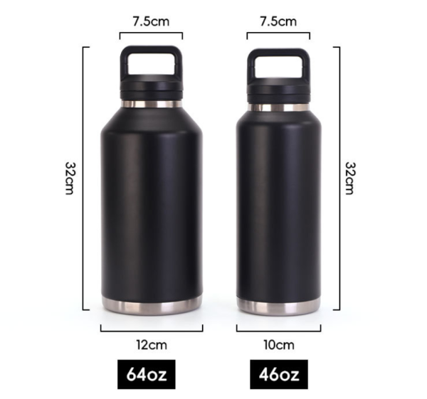 China to USA Sea freight 28 Days Powder Coated Stainless Steel Water Bottle, Laser Engraving Blank, 46oz & 64oz Insulated Vacuum Flask with Carry Handle, Custom Blank Tumbler for DIY Engraving
