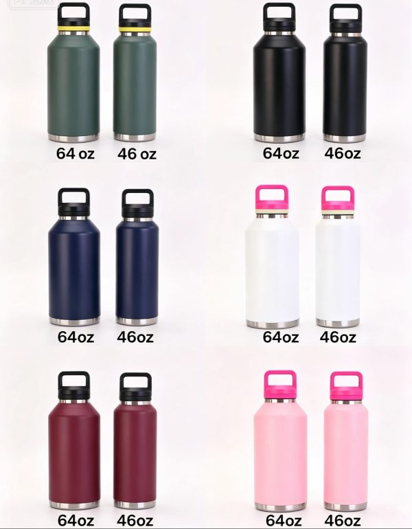 China to USA Sea freight 28 Days Powder Coated Stainless Steel Water Bottle, Laser Engraving Blank, 46oz & 64oz Insulated Vacuum Flask with Carry Handle, Custom Blank Tumbler for DIY Engraving