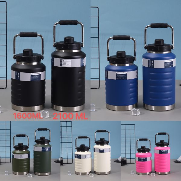 China to USA Sea freight 28 Days 1600ml / 2100ml Large Capacity Stainless Steel Water Bottle with Handle, Powder Coated Outdoor Sports Tumbler, Blank for Laser Engraving
