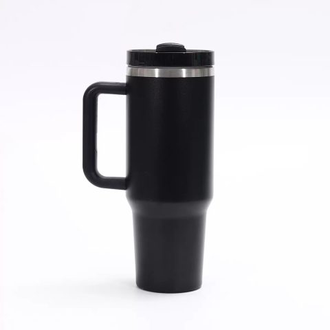 US Warehouse 2-7 Days 40oz H2.0 Handle Tumbler Black Stainless Steel Powder Coated | Laser Engraving & UV Print Blank, 20pcs Per Carton