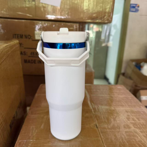 (25 pcs ) US Warehouse 2-7 Day 30oz blue mirror-plated water bottles with flip straw, handle and lid, powder-coated finish suitable for laser engraving