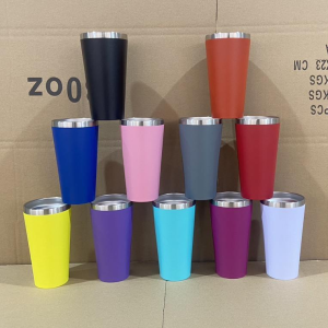 China to USA Sea freight 28 Days 16oz Taper coffee tumblers with slide lid Blank Powder-Coated Stainless Steel Tumbler Laser Engraving