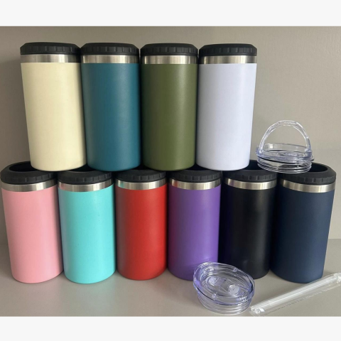 China to USA Sea freight 28 Days 16oz Two lid 4in1 can coolers Blank Powder Coated Vacuum Cooler Tumbler Laser Engraving